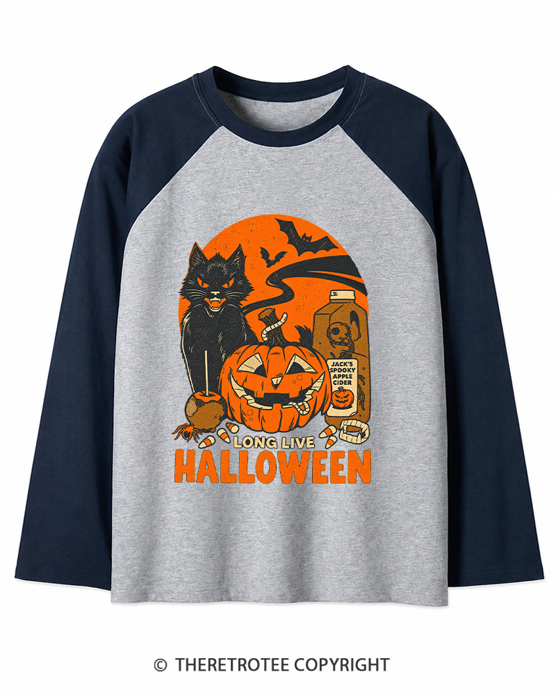 TheRetroTee Long Live Halloween 1960s Long Sleeve Raglan T-Shirt