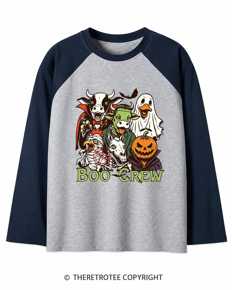TheRetroTee Boo Crew 1970s Long Sleeve Raglan T-Shirt