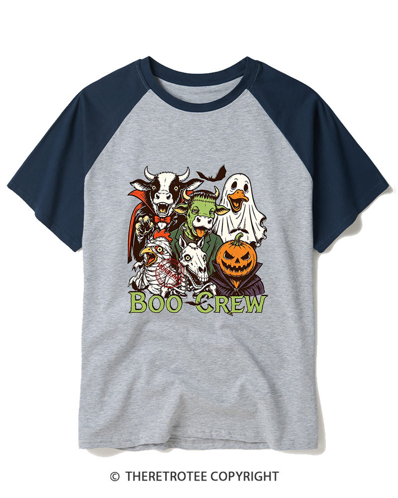 TheRetroTee Boo Crew 1970s Raglan Baseball T-Shirt