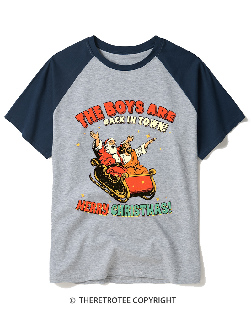 TheRetroTee The Boys Are Back In Town 1970s Raglan Baseball T-Shirt
