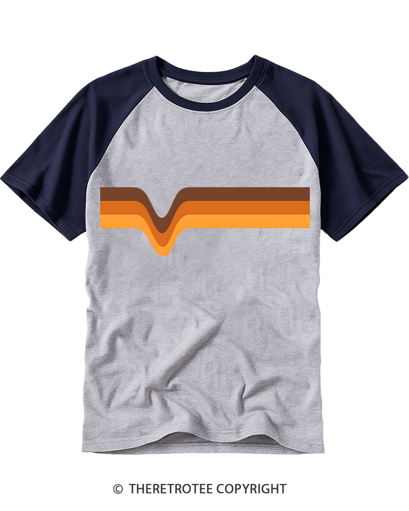 TheRetroTee 1970s Stripes Brown Orange Yellow Raglan Baseball T-Shirt