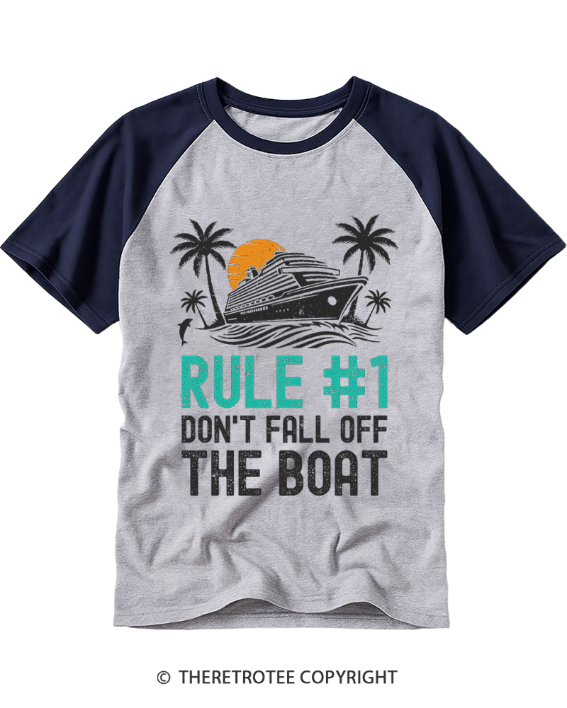 TheRetroTee Rule #1 Don't Fall Off The Boat 1980s Raglan Baseball T-Shirt