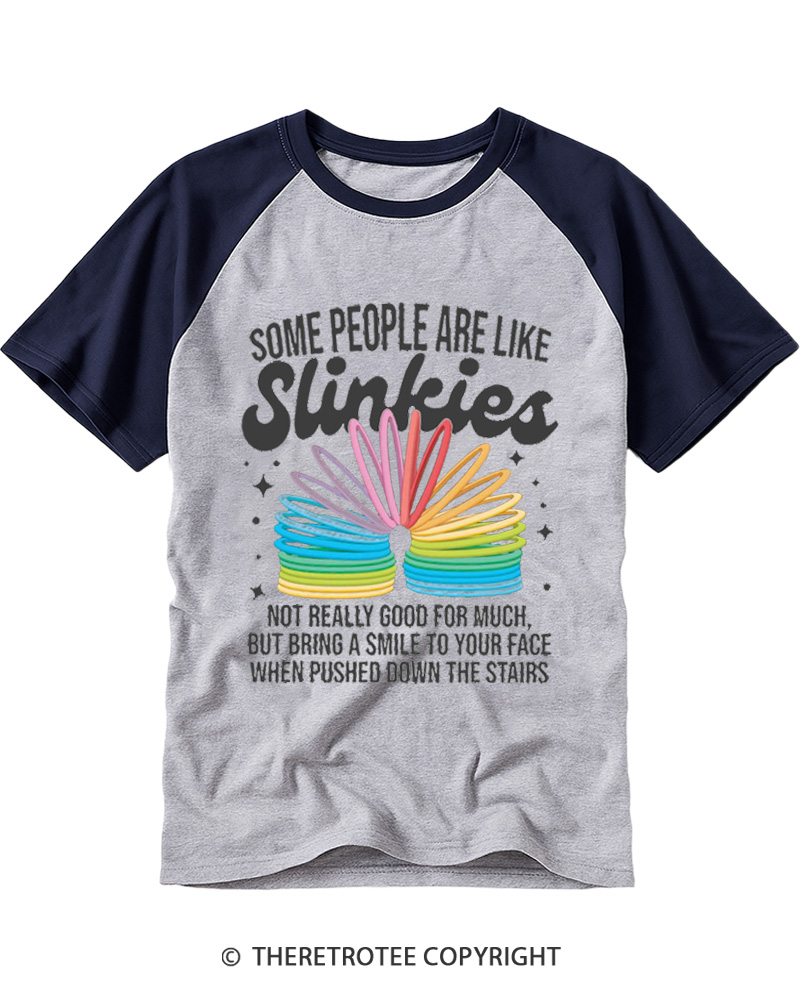 TheRetroTee Some People Are Like Slinkies Funny Sarcastic Quote 1980s Raglan Baseball T-Shirt