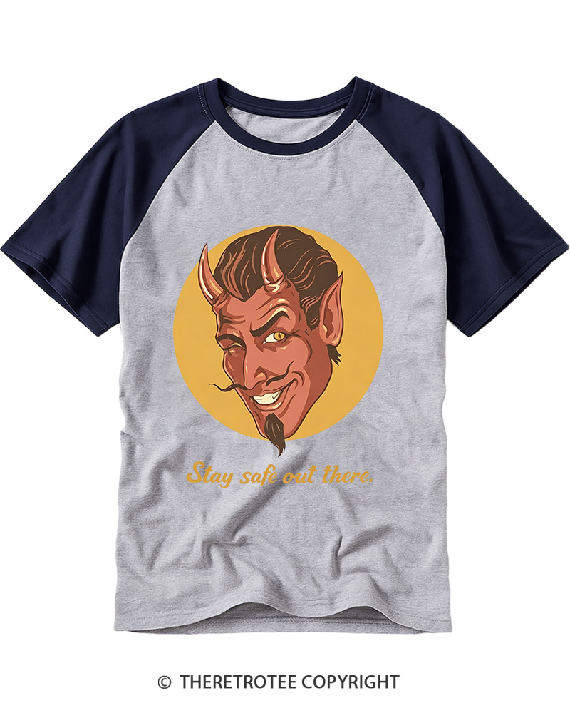 TheRetroTee Stay Safe Out There 1970s Raglan Baseball T-Shirt
