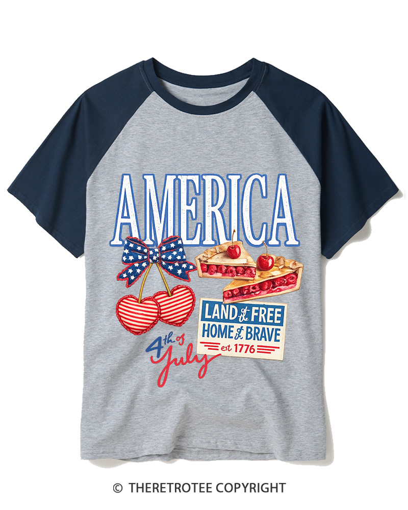 TheRetroTee Home of the Brave 1776 Raglan Baseball T-Shirt