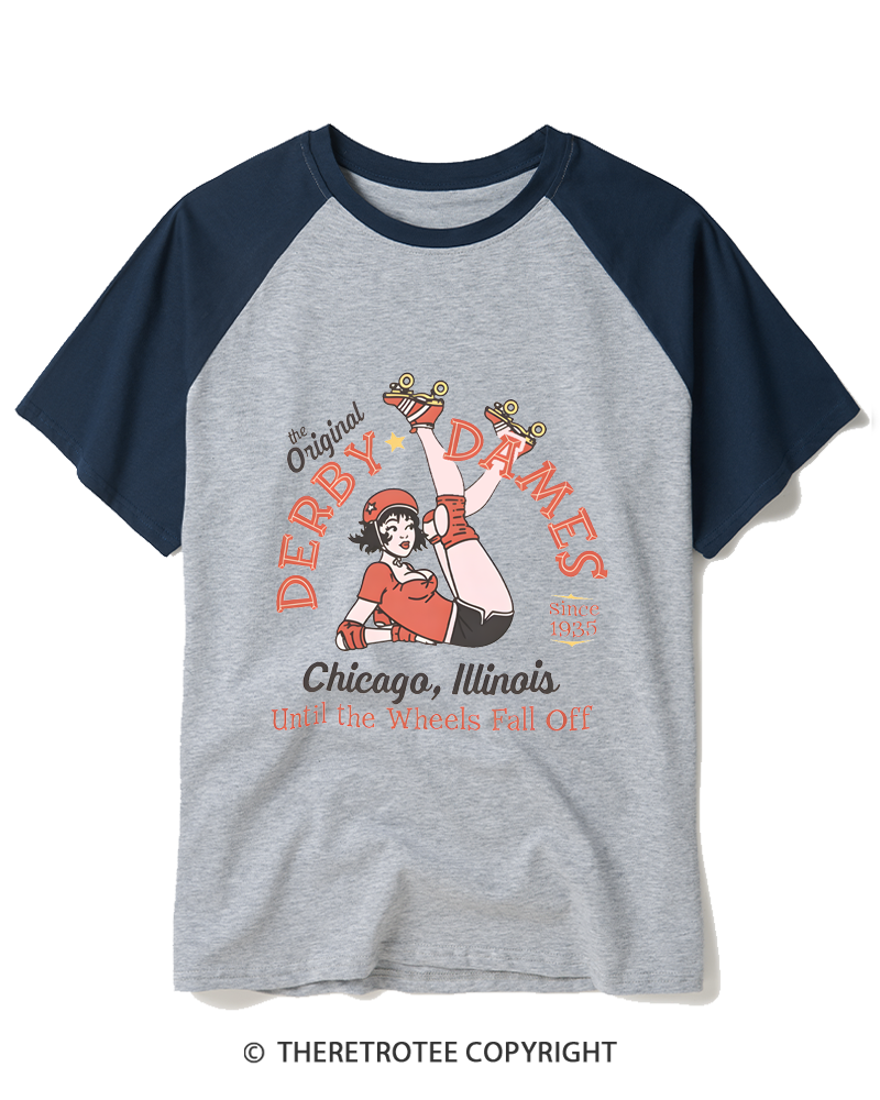 TheRetroTee Derby Dames 1935 Raglan Baseball T-Shirt