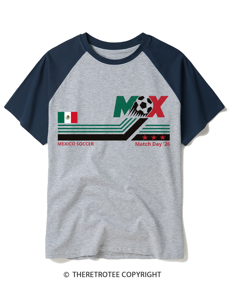 TheRetroTee Mexico Soccer World Vintage 1990s Raglan Baseball T-Shirt