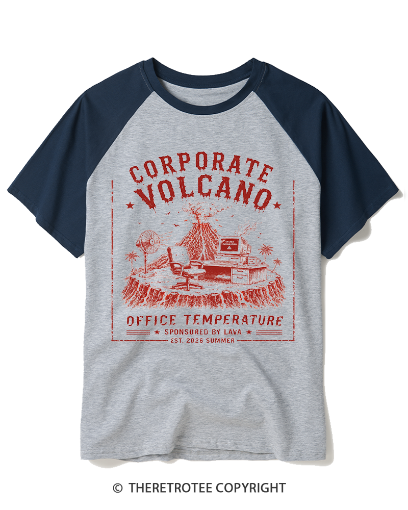 TheRetroTee Human Volcano 1970s Raglan Baseball T-Shirt