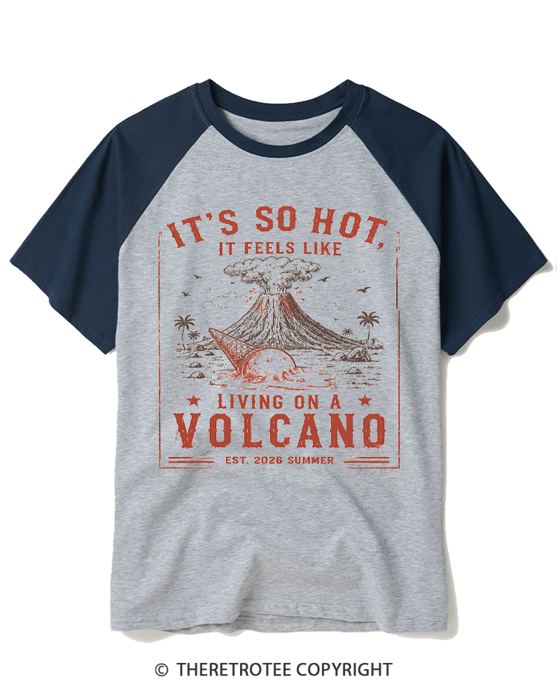TheRetroTee It's So Hot Volcano Vintage Raglan Baseball T-Shirt