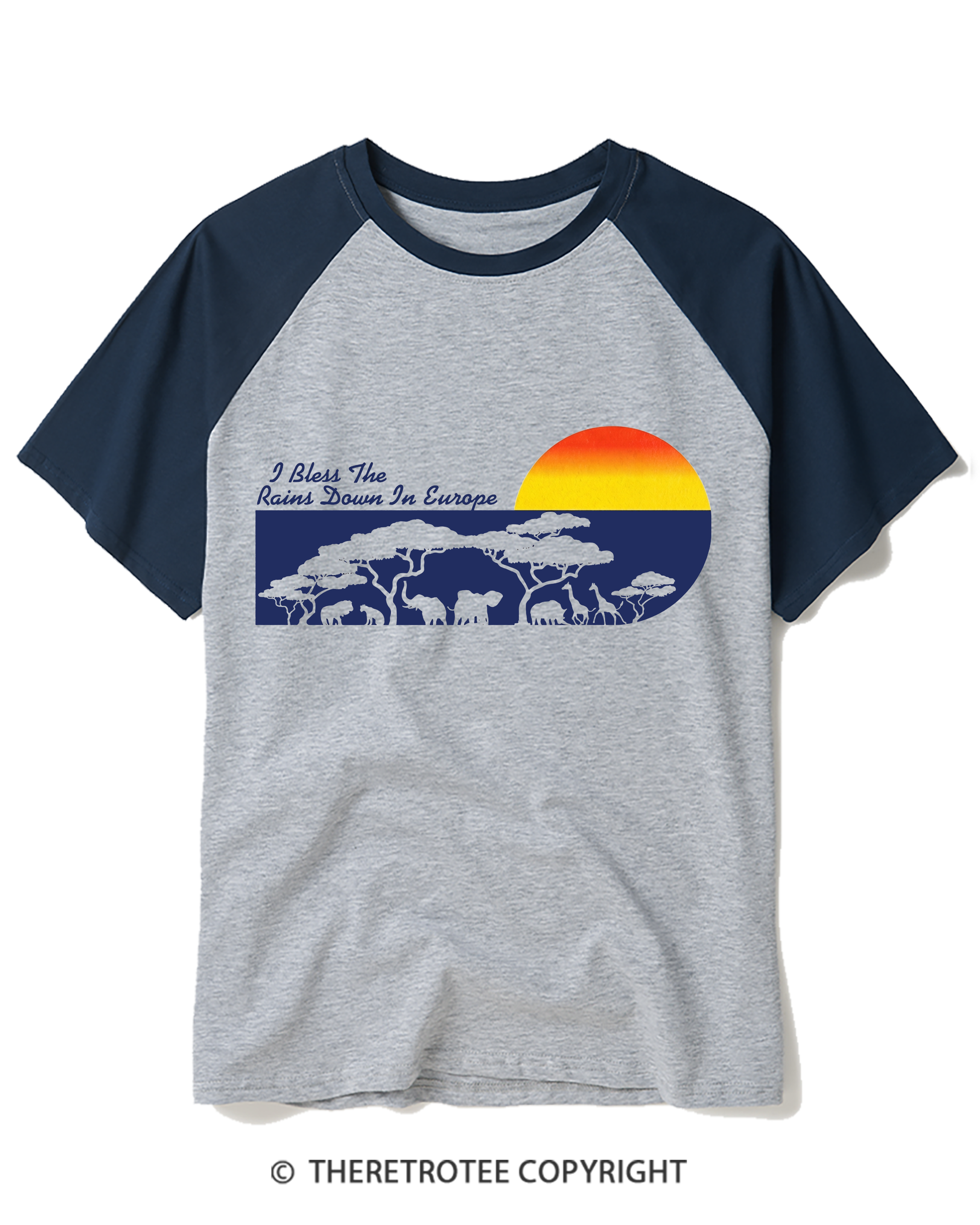 TheRetroTee I Bless The Rains Down In Europe Raglan Baseball T-Shirt