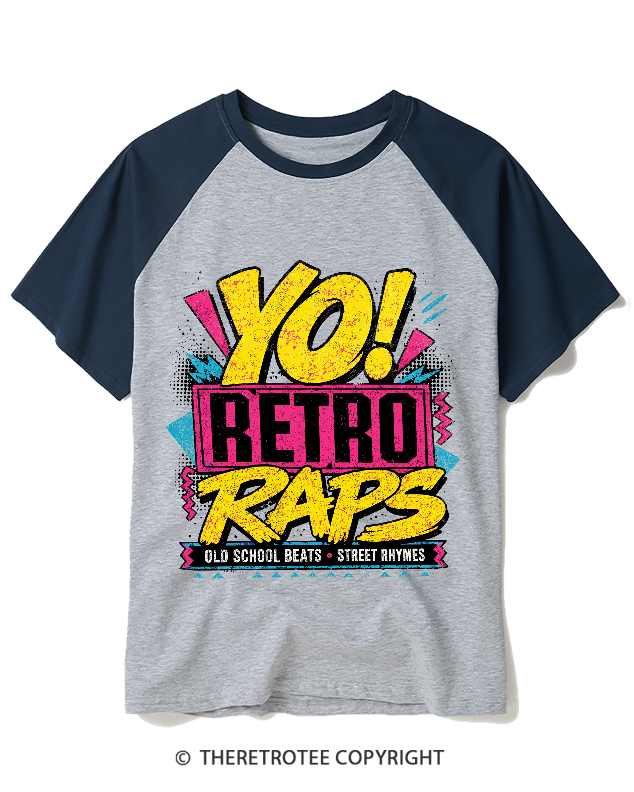 TheRetroTee Yo! Retro raps, Real Rhymes Raglan Baseball T-Shirt