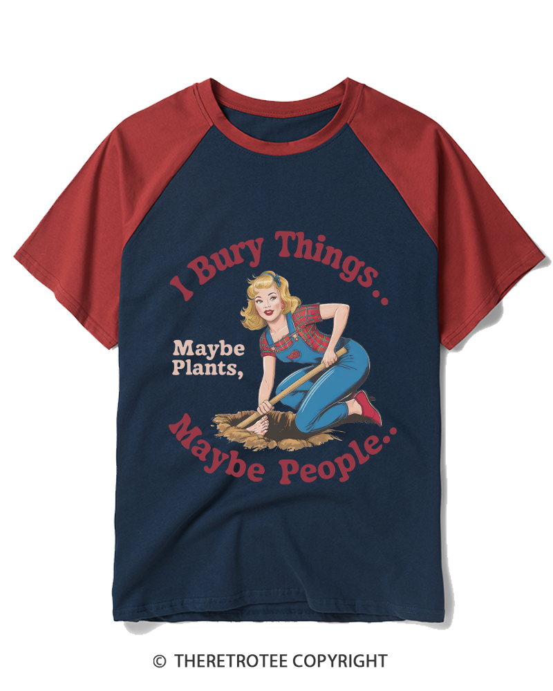 TheRetroTee I Bury Things 1970s Raglan Baseball T-Shirt