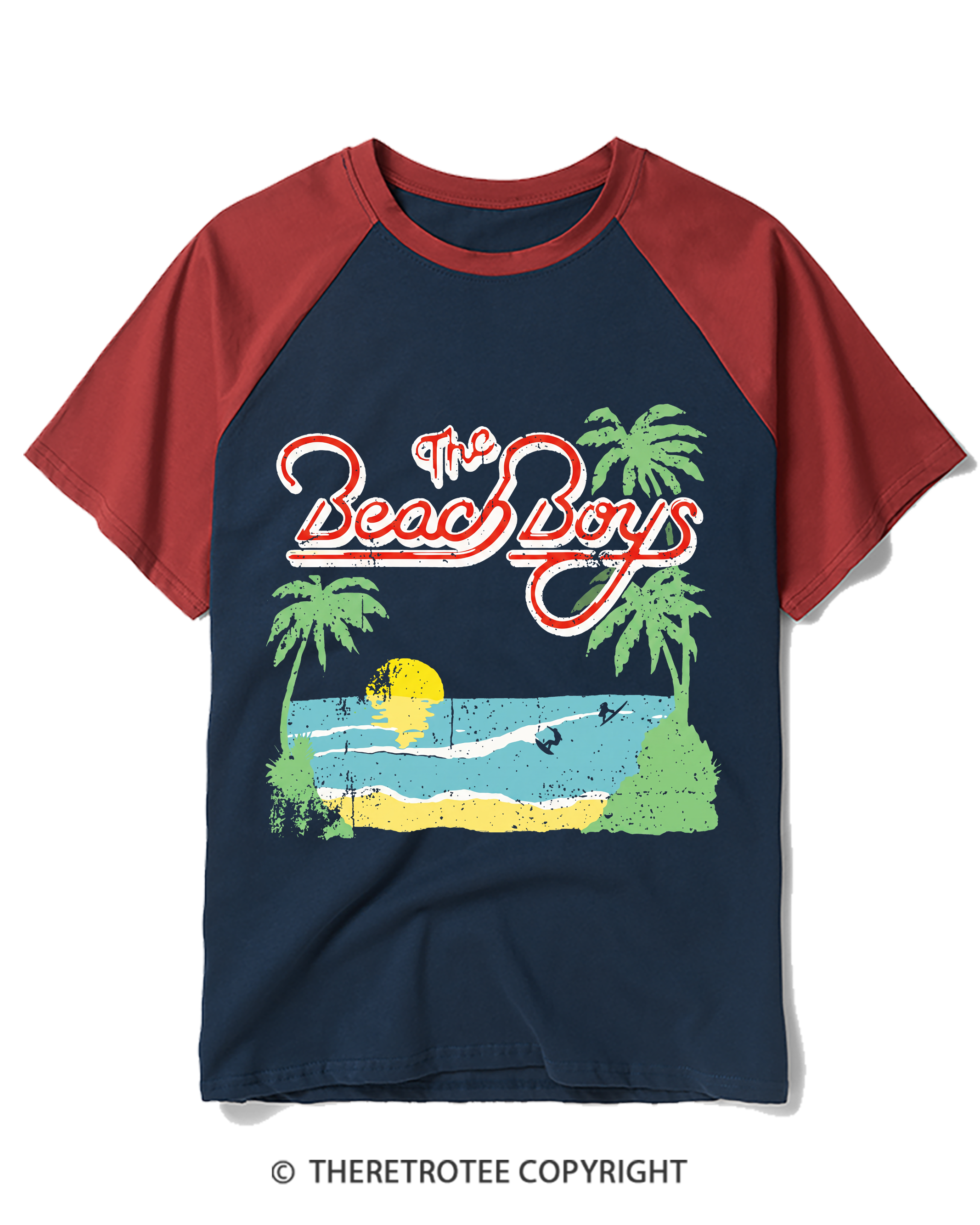 TheRetroTee The Beach Boys Vintage Surf Raglan Baseball T-Shirt