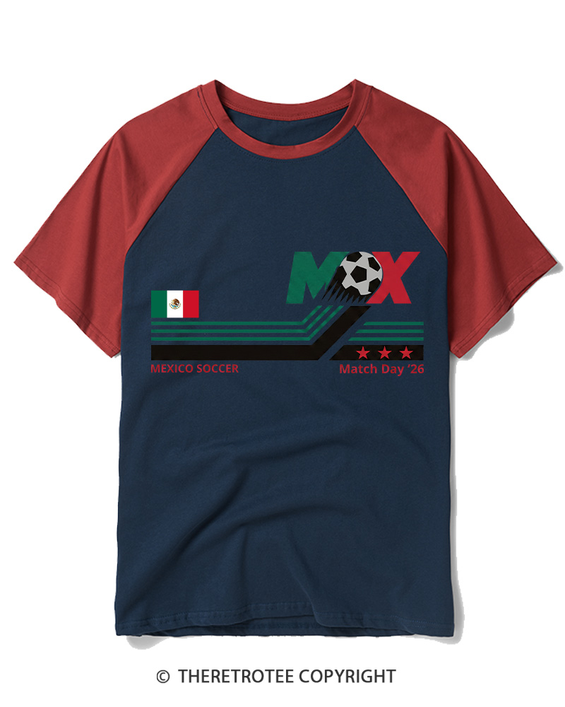 TheRetroTee Mexico Soccer World Vintage 1990s Raglan Baseball T-Shirt