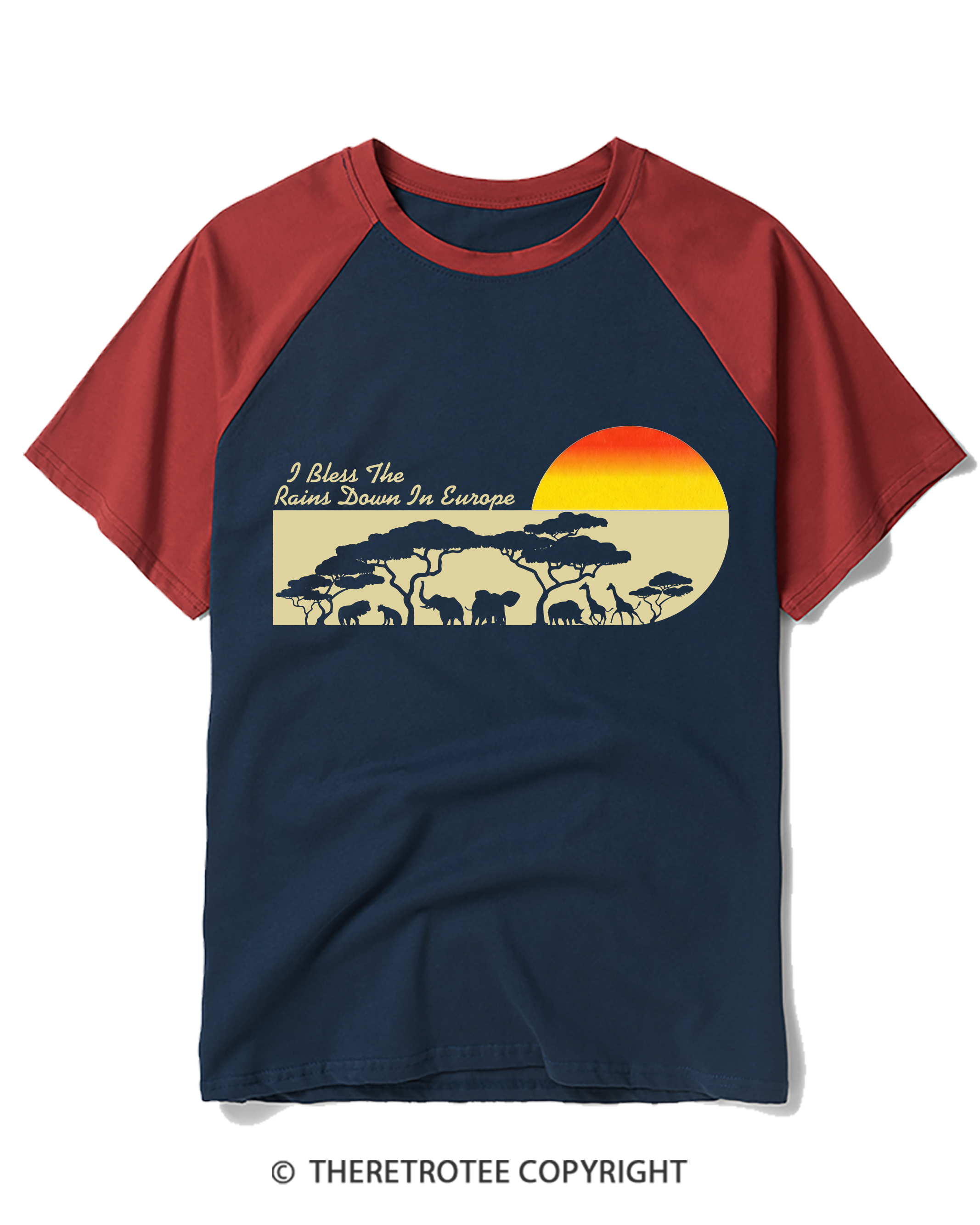 TheRetroTee I Bless The Rains Down In Europe Raglan Baseball T-Shirt