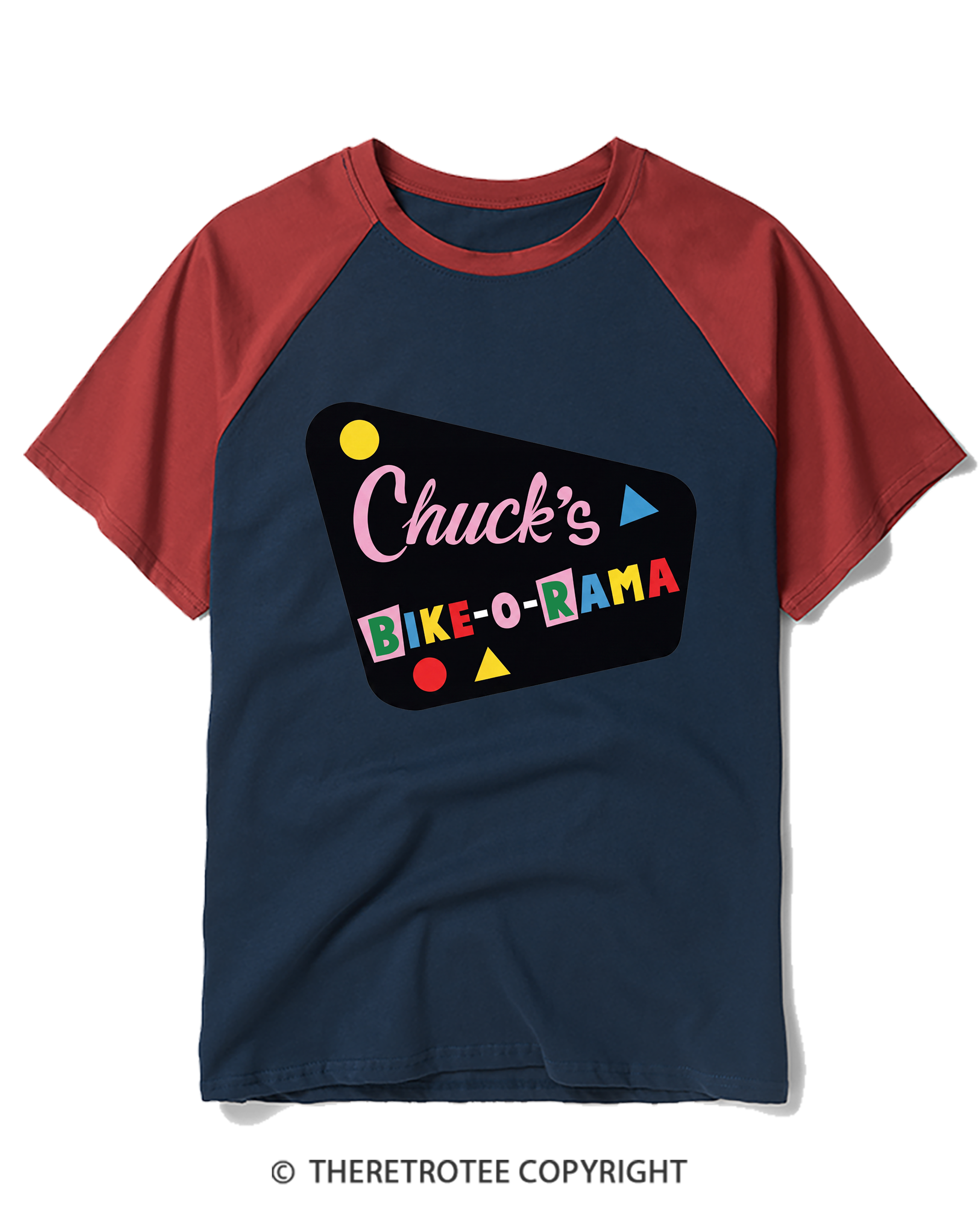 TheRetroTee Chuck’s Bike-O-Rama Raglan Baseball T-Shirt