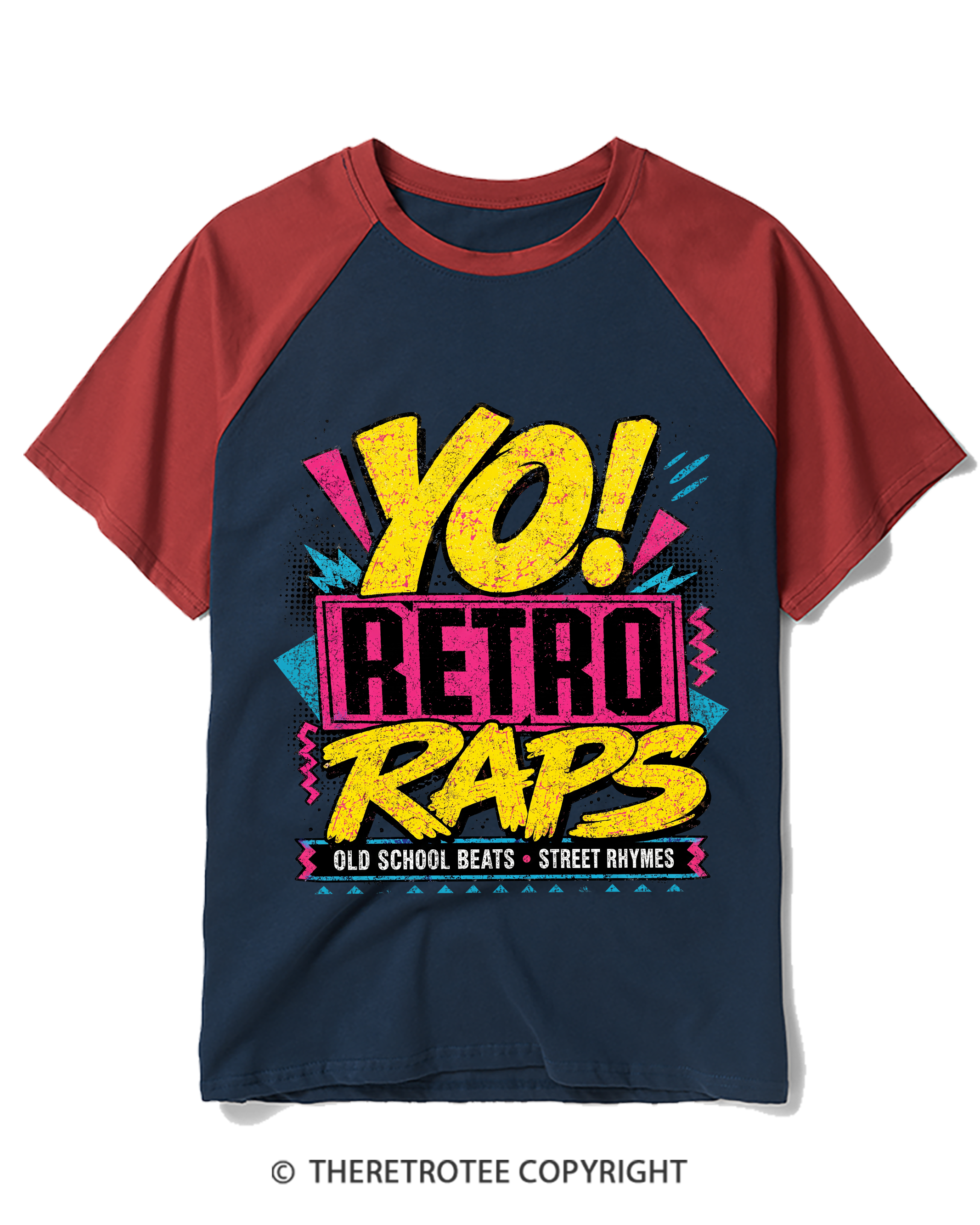 TheRetroTee Yo! Retro raps, Real Rhymes Raglan Baseball T-Shirt