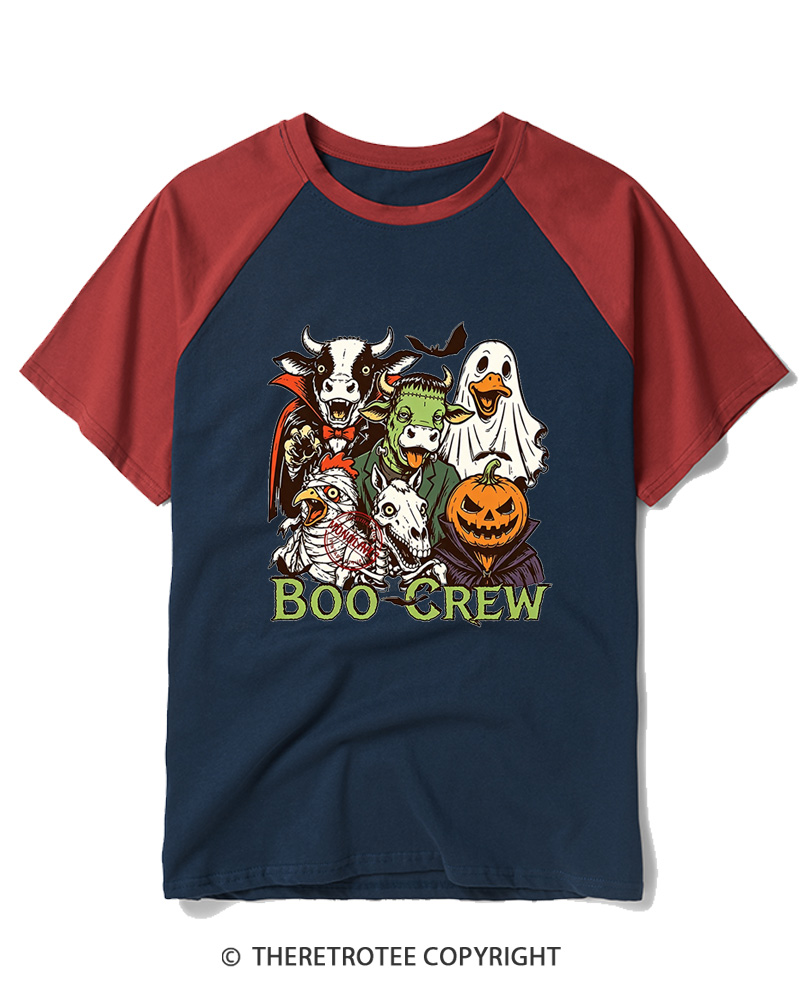 TheRetroTee Boo Crew 1970s Raglan Baseball T-Shirt