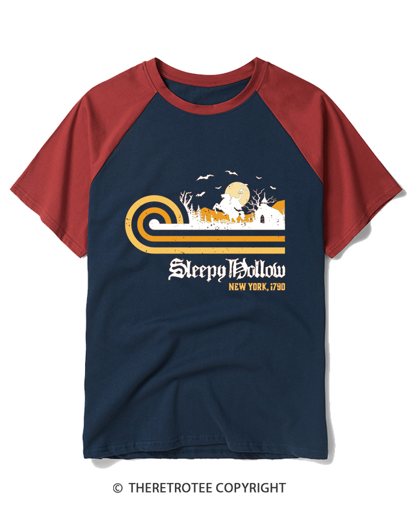 TheRetroTee Sleepy Hollow 1970s Raglan Baseball T-Shirt