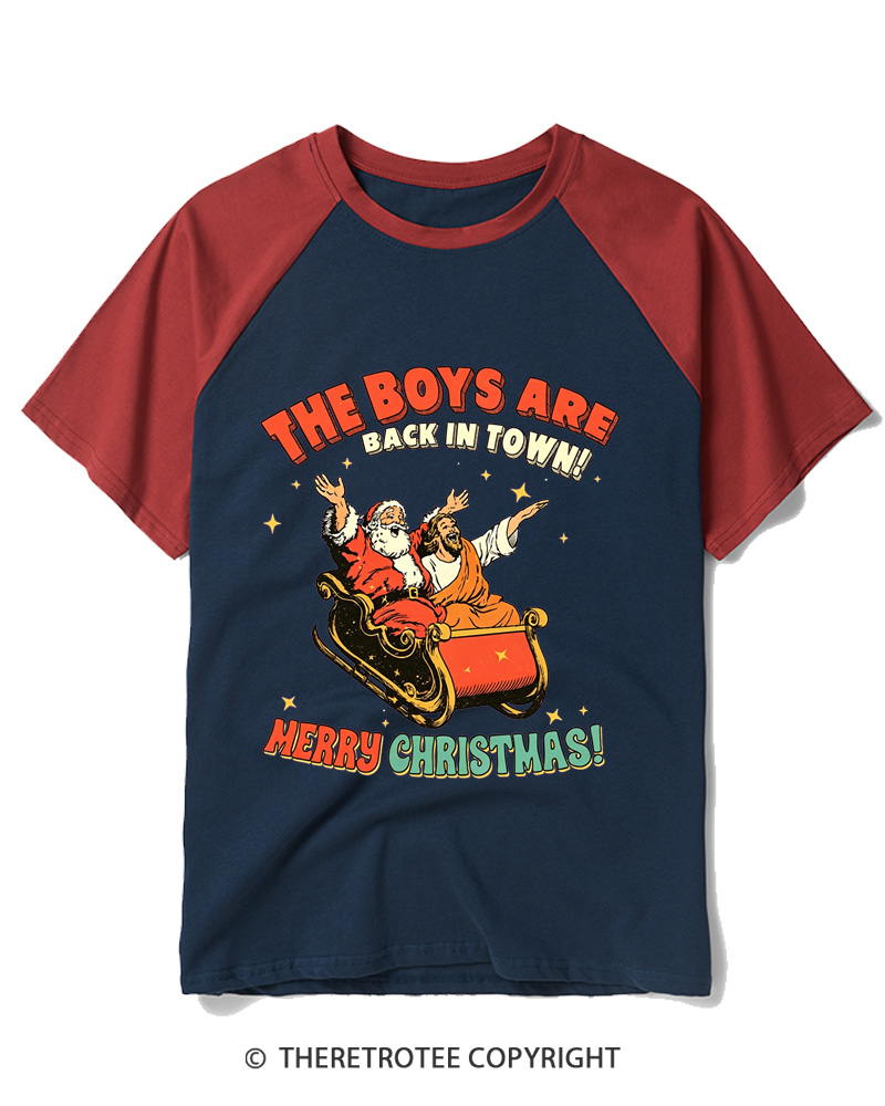 TheRetroTee The Boys Are Back In Town 1970s Raglan Baseball T-Shirt