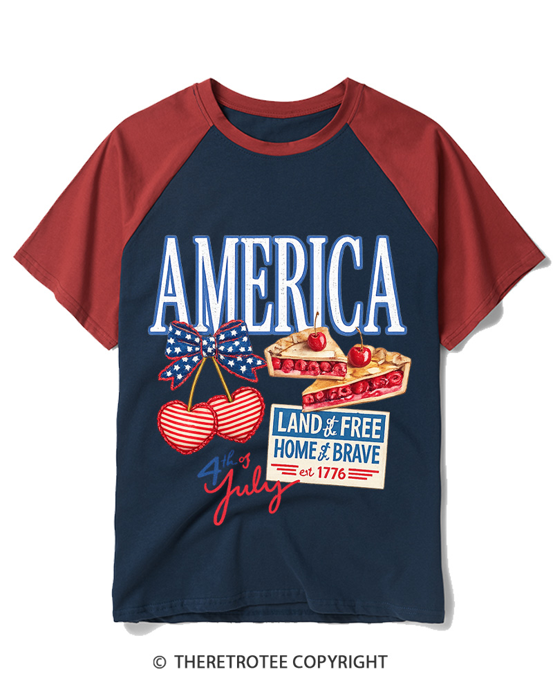TheRetroTee Home of the Brave 1776 Raglan Baseball T-Shirt