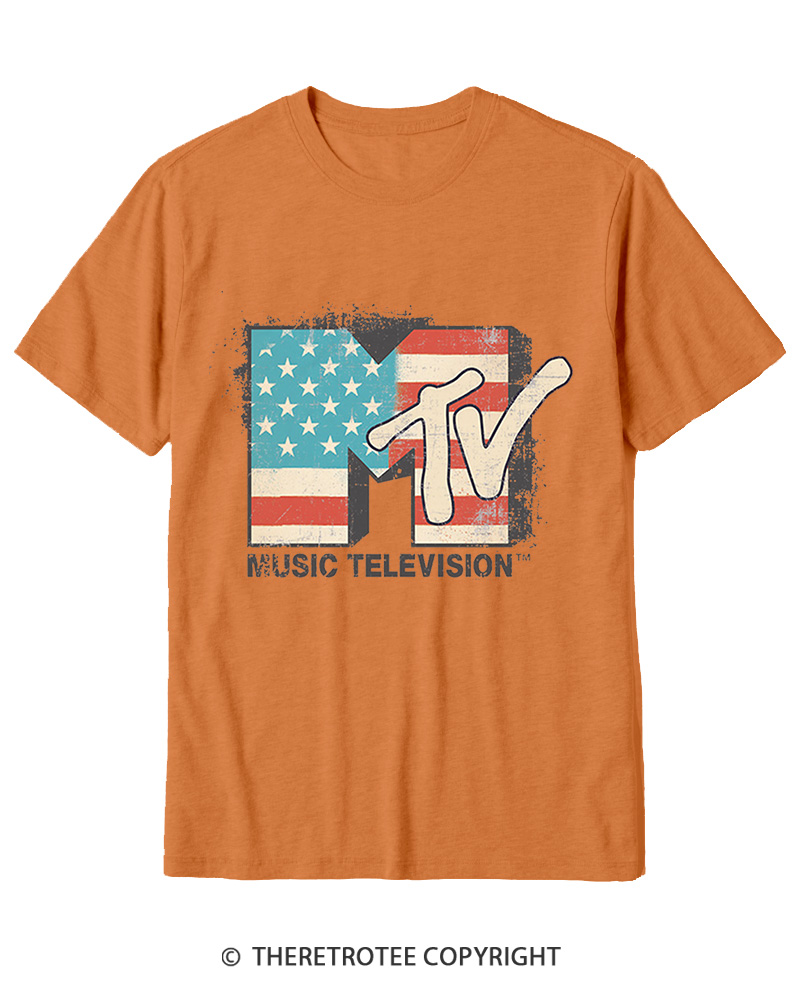 TheRetroTee American Flag Logo 1980s Cotton T-Shirt