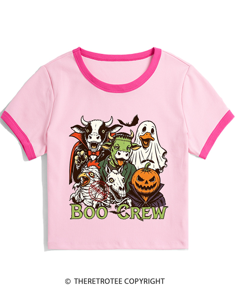 TheRetroTee Boo Crew 1970s Women Ringer T-shirt