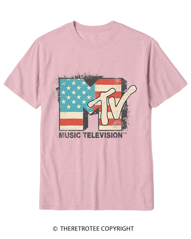 TheRetroTee American Flag Logo 1980s Cotton T-Shirt