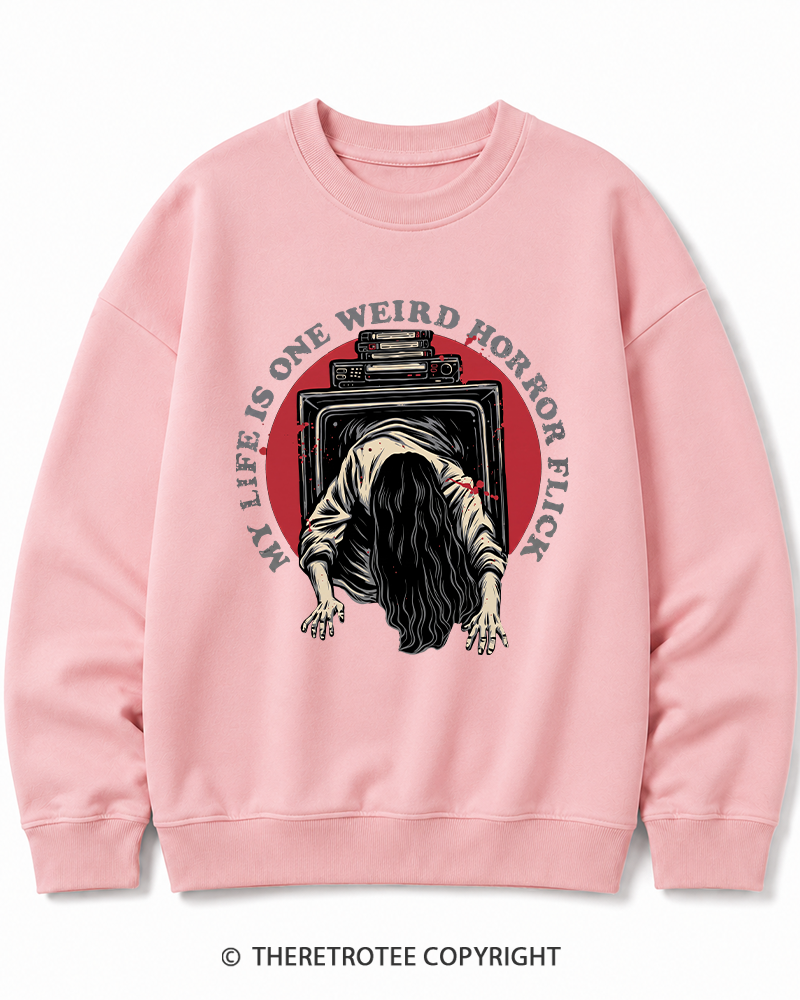TheRetroTee My Life Is One Weird Horror Flick 1980s Halloween Cotton Sweatshirt