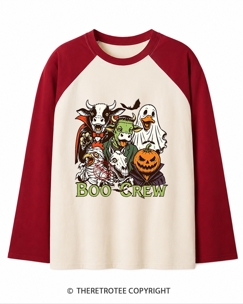TheRetroTee Boo Crew 1970s Long Sleeve Raglan T-Shirt