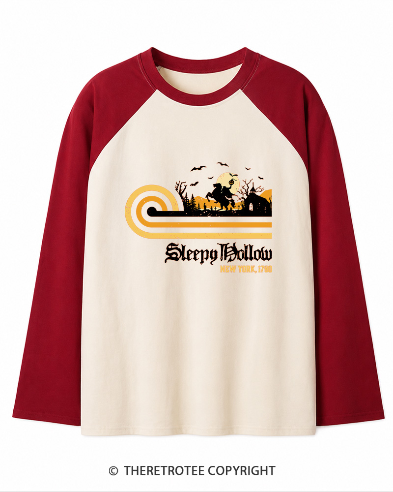 TheRetroTee Sleepy Hollow 1970s Long Sleeve Raglan T-Shirt