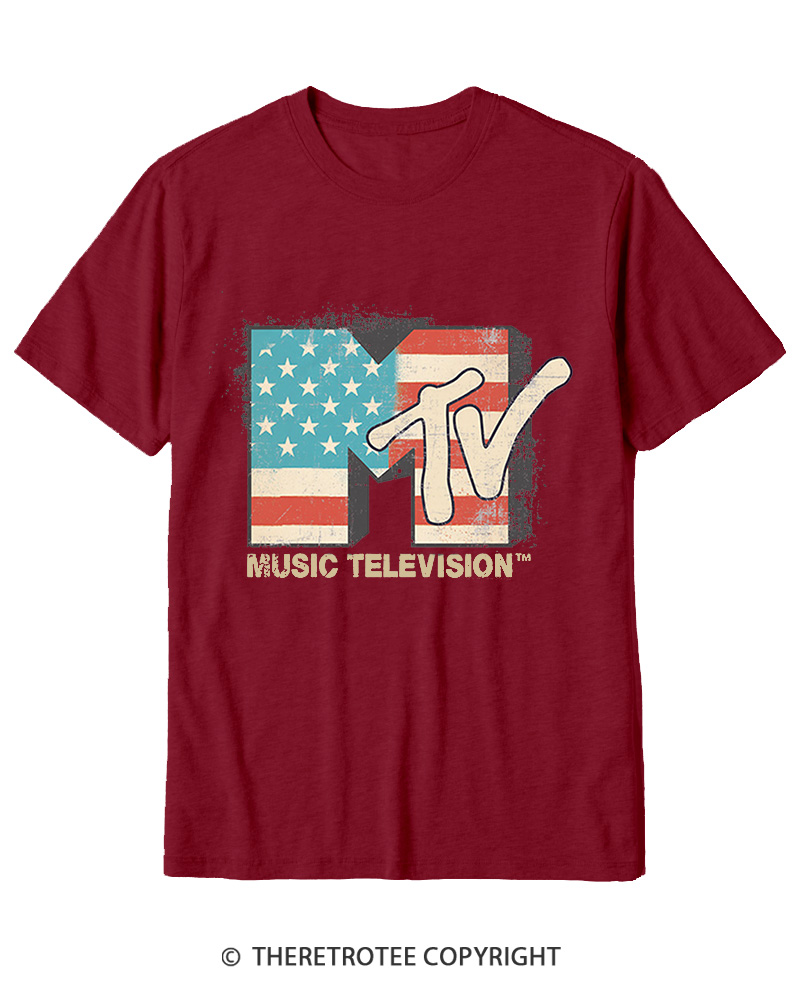 TheRetroTee American Flag Logo 1980s Cotton T-Shirt