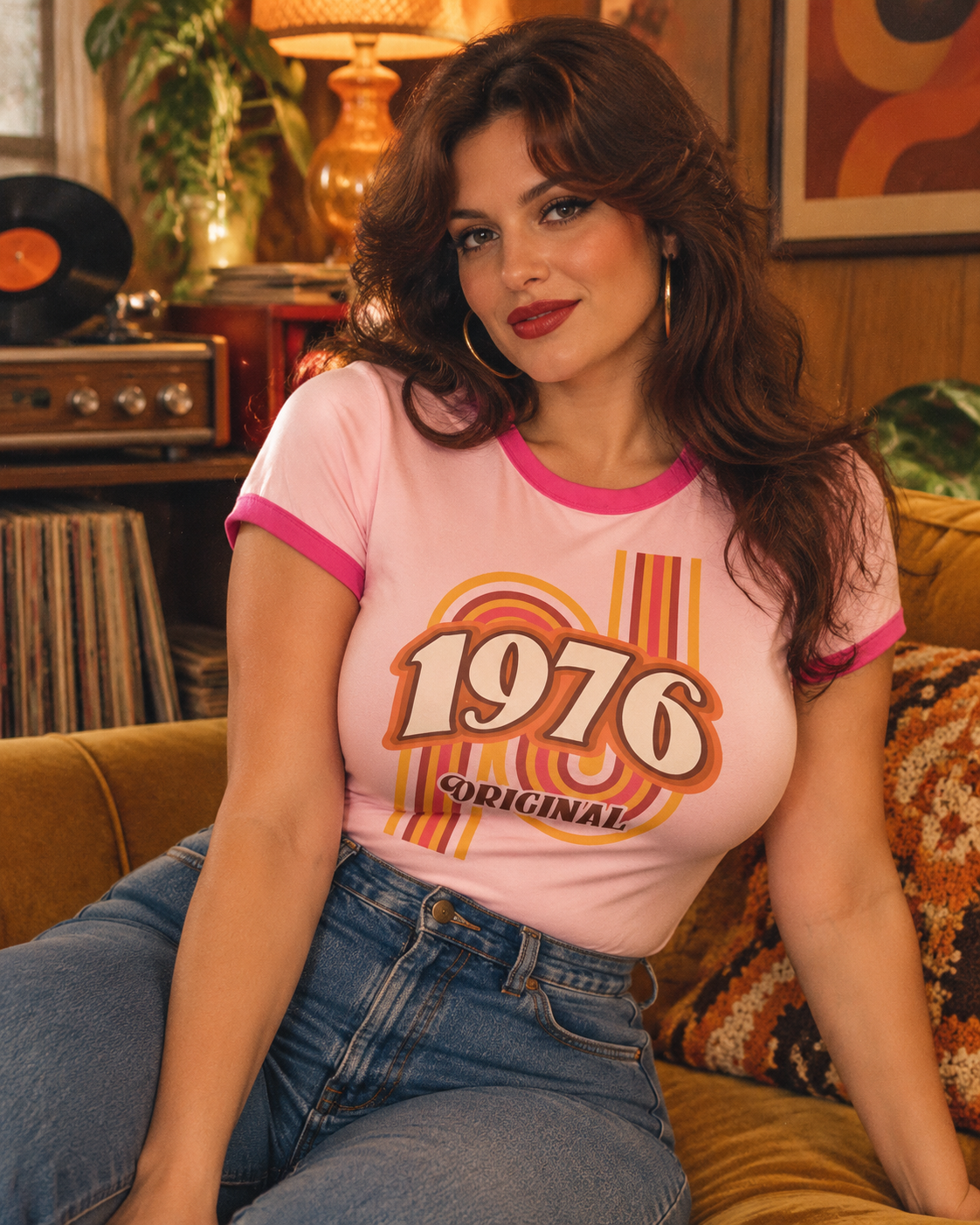 TheRetroTee 1976 Original Classic Nostalgia Graphic Women's Ringer T-shirt