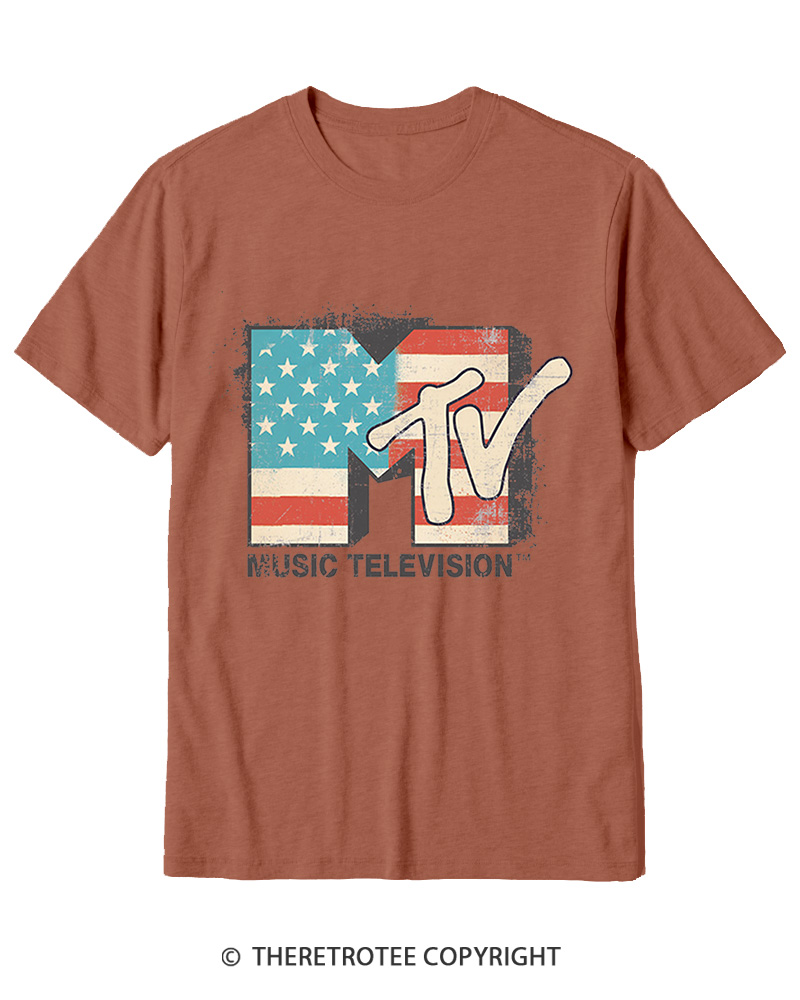 TheRetroTee American Flag Logo 1980s Cotton T-Shirt
