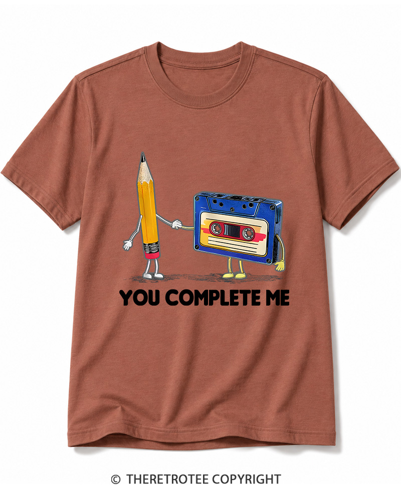 TheRetroTee You Complete Me Pencil & Cassette 1980s Cotton T-Shirt