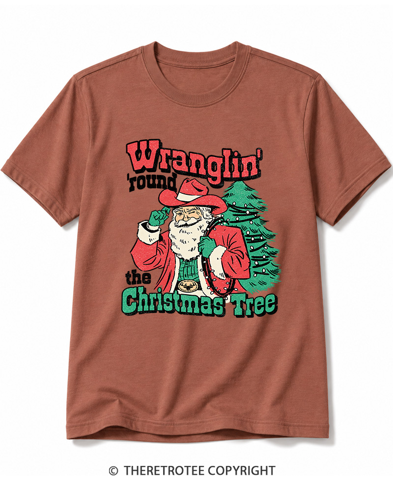 TheRetroTee Santa Wranglin Around 1970s Cotton T-Shirt