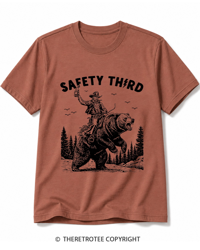 TheRetroTee Safety Third Grizzly Bear Cotton T-Shirt