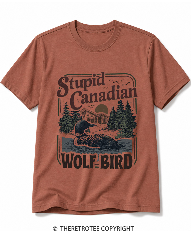 TheRetroTee Stupid Canadian Wolf Bird 1980s Cotton T-Shirt