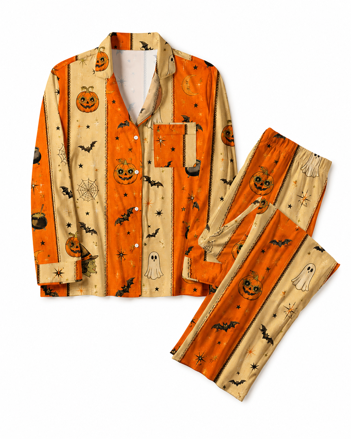 TheRetroTee Orange Jack olantern Vintage Pajama Set