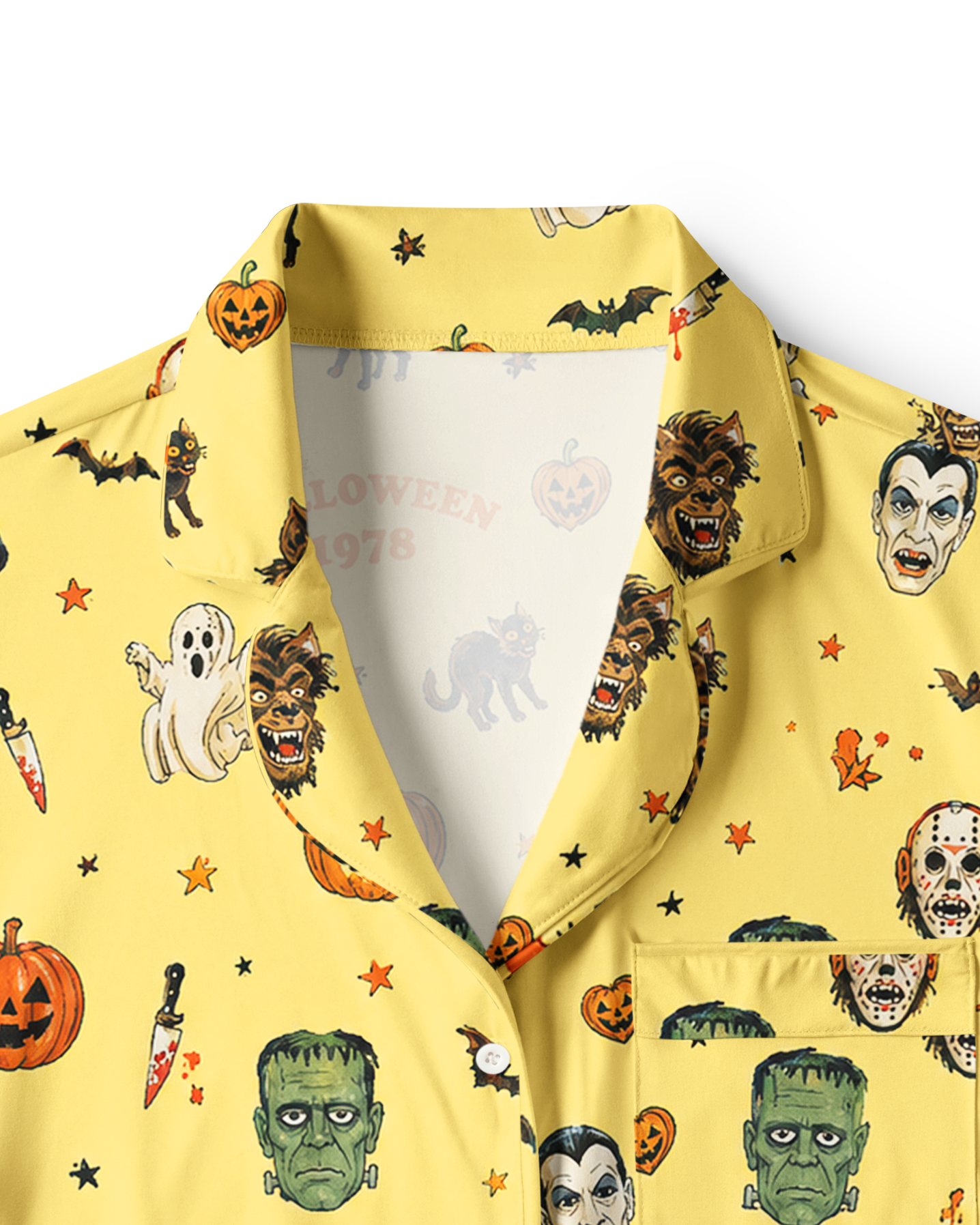 TheRetroTee Yellow Horror Squad Vintage Pajama Set