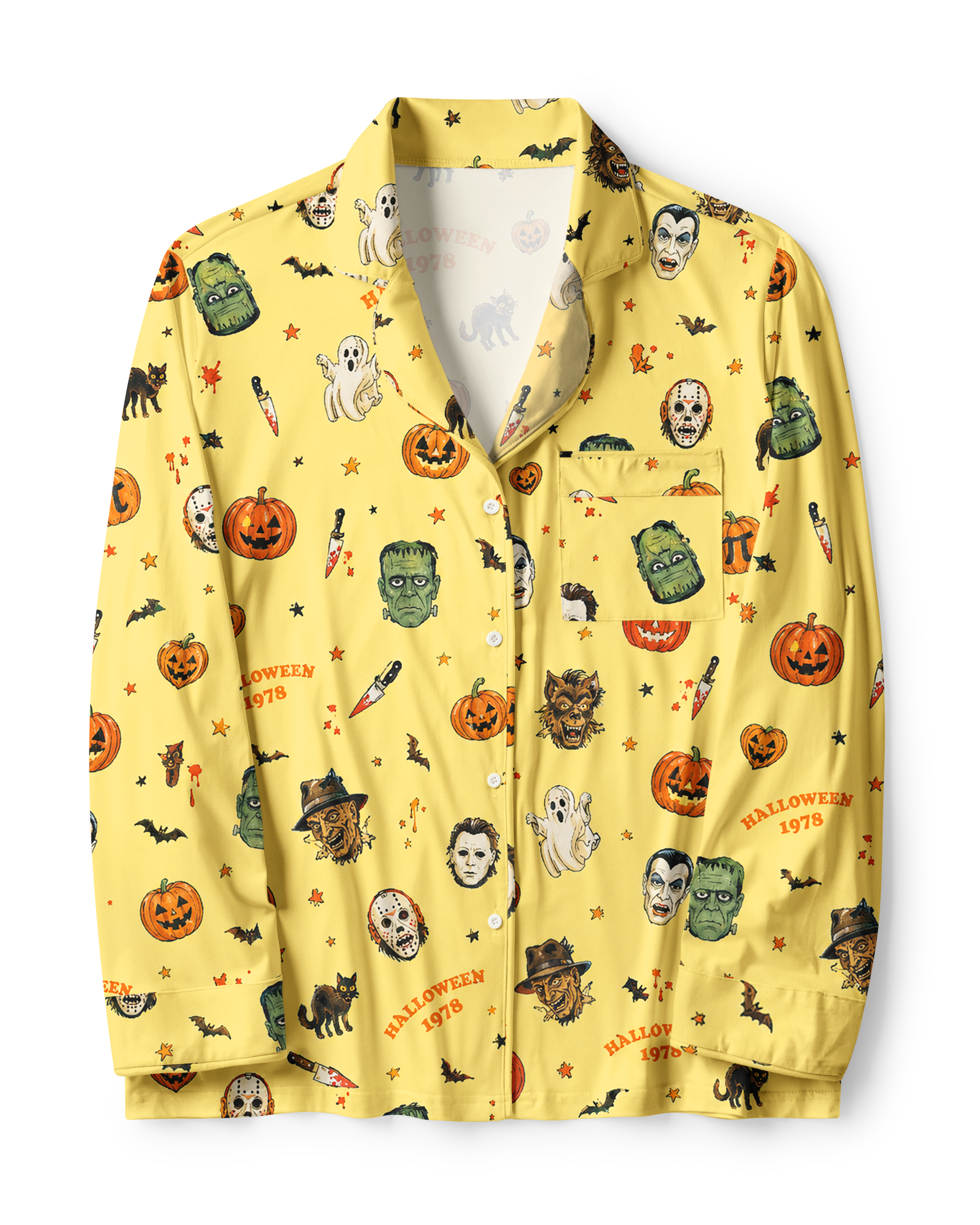 TheRetroTee Yellow Horror Squad Vintage Pajama Set