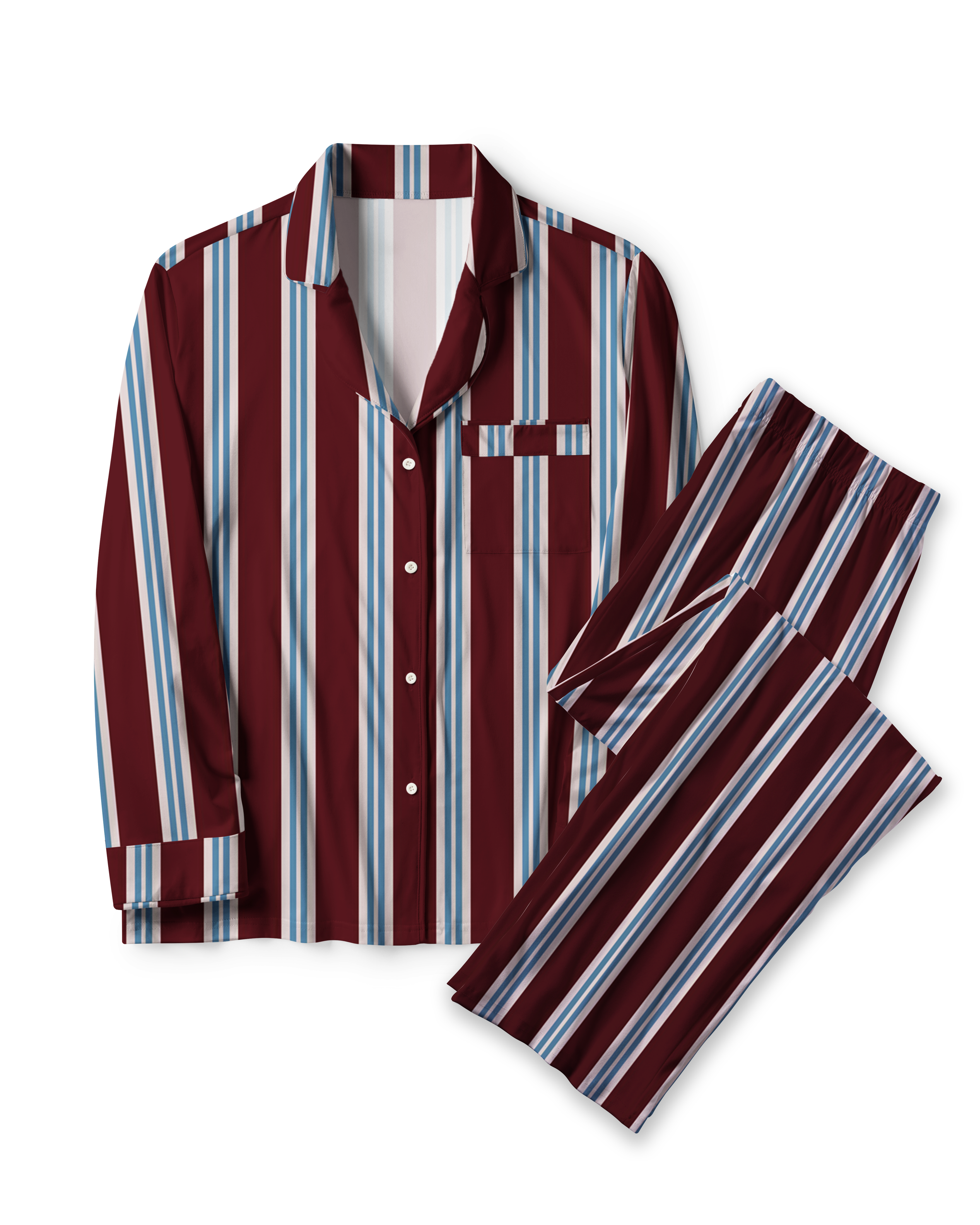 TheRetroTee Burgundy Blue Stripe Vintage Pajama Set