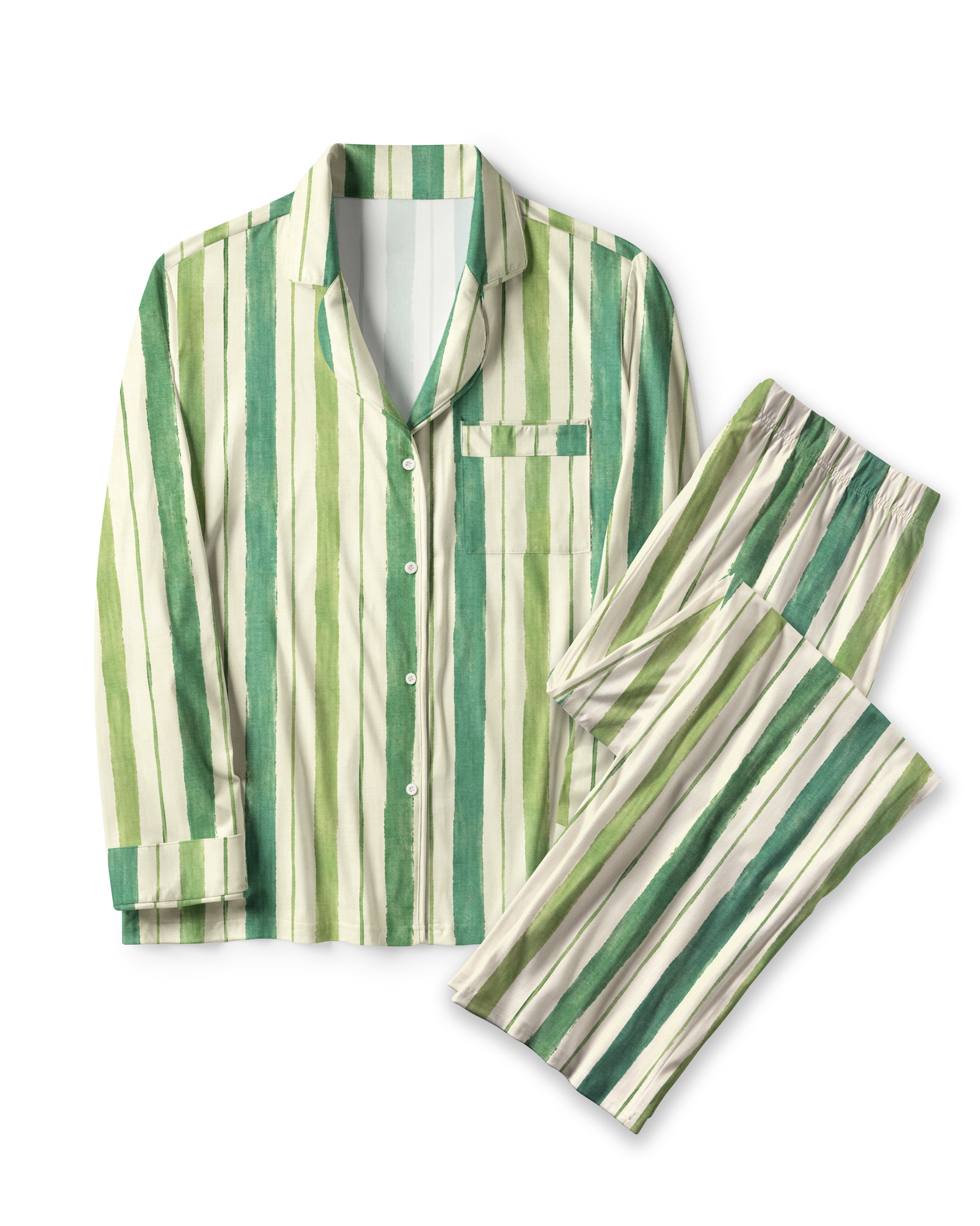 TheRetroTee WatercolorGreen Stripe Vintage Pajama Set
