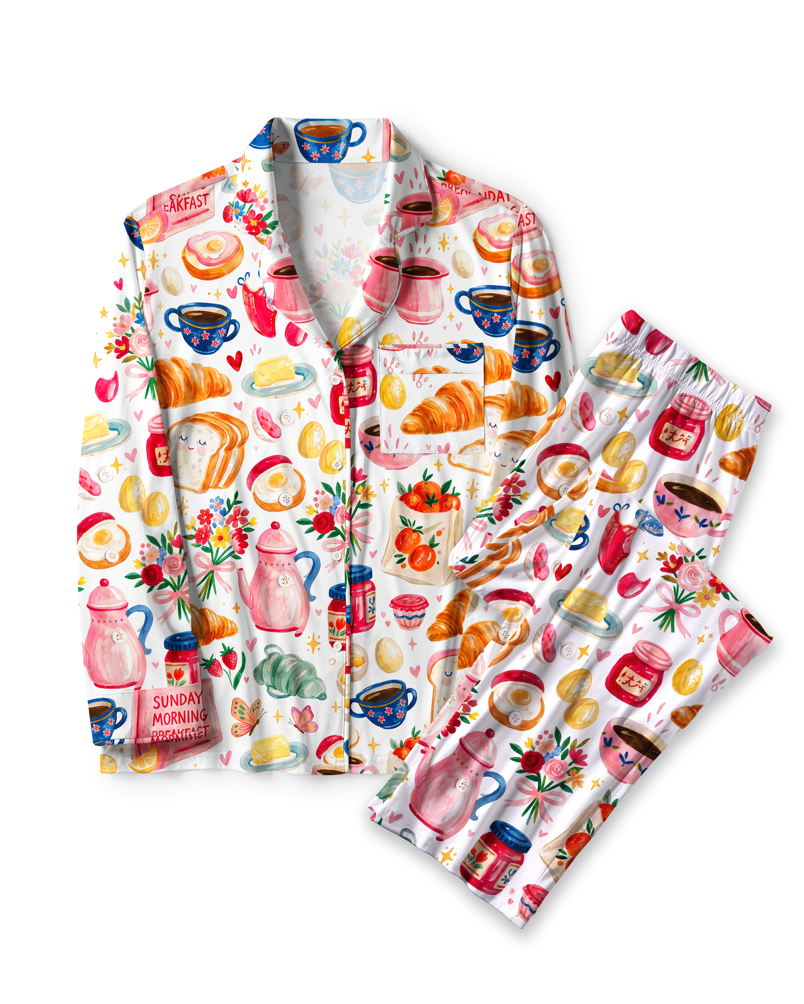 TheRetroTee Sunday Brunch Feast Vintage Pajama Set