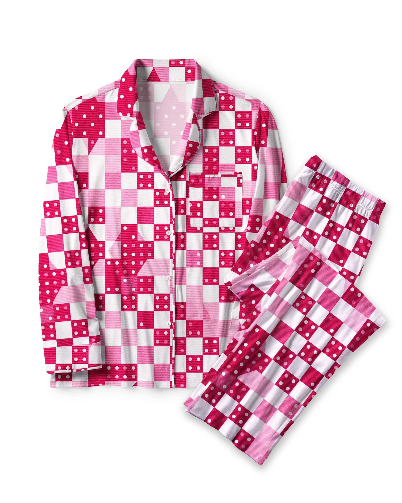 TheRetroTee Hot Pink Dot Checker Vintage Pajama Set