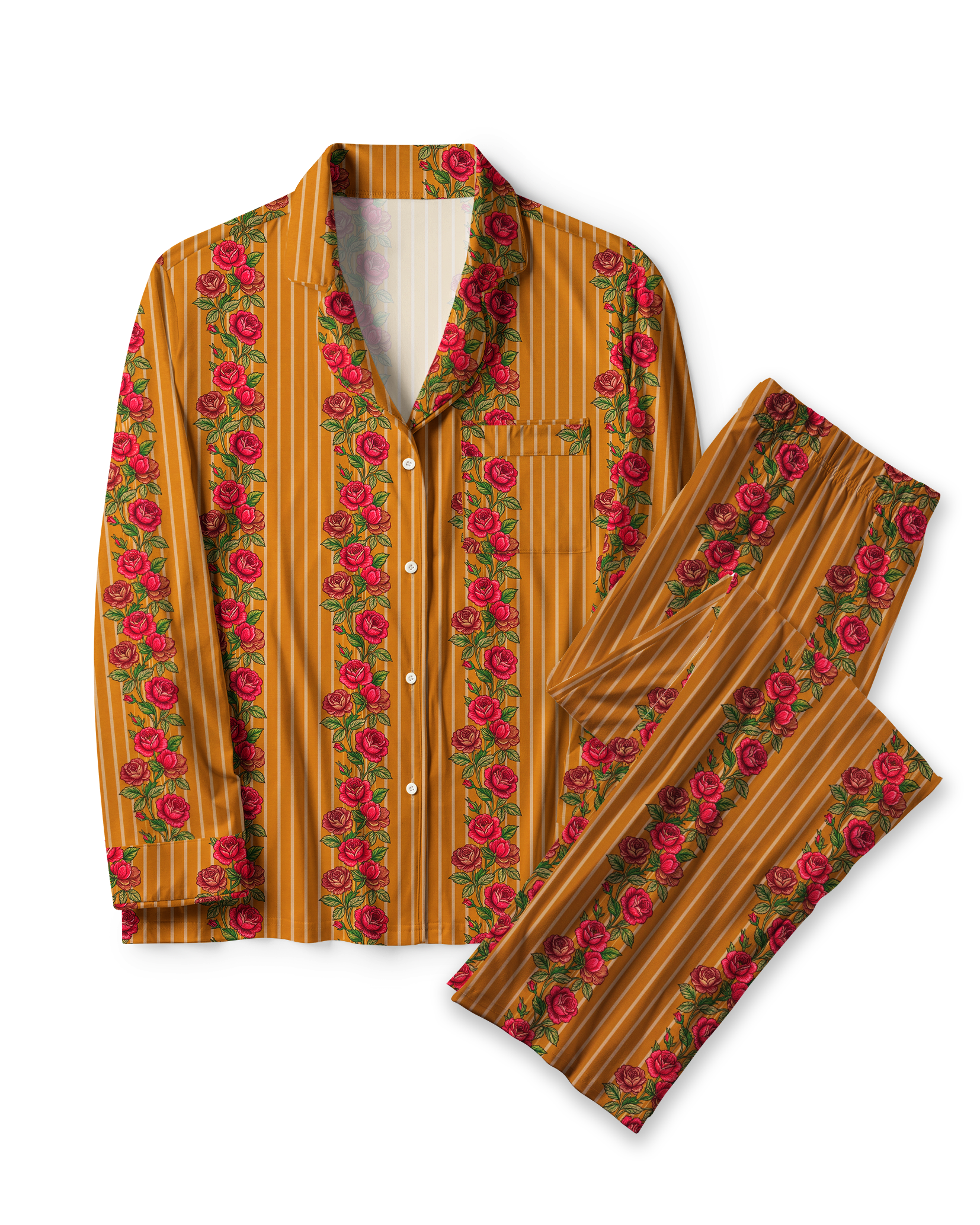 TheRetroTee Ochre Rose Stripe Vintage Pajama Set