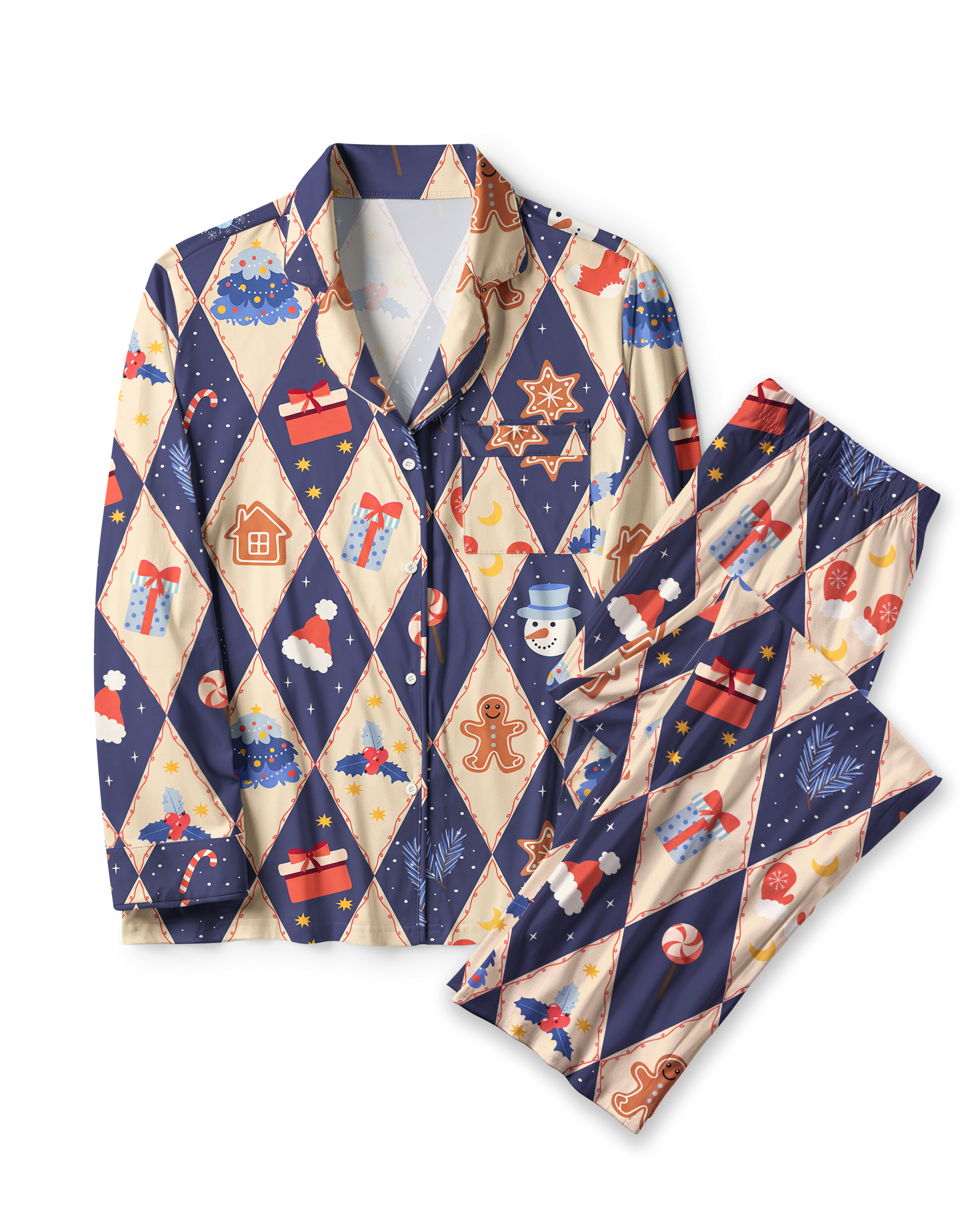 TheRetroTee Argyle Christmas Joy Vintage Pajama Set