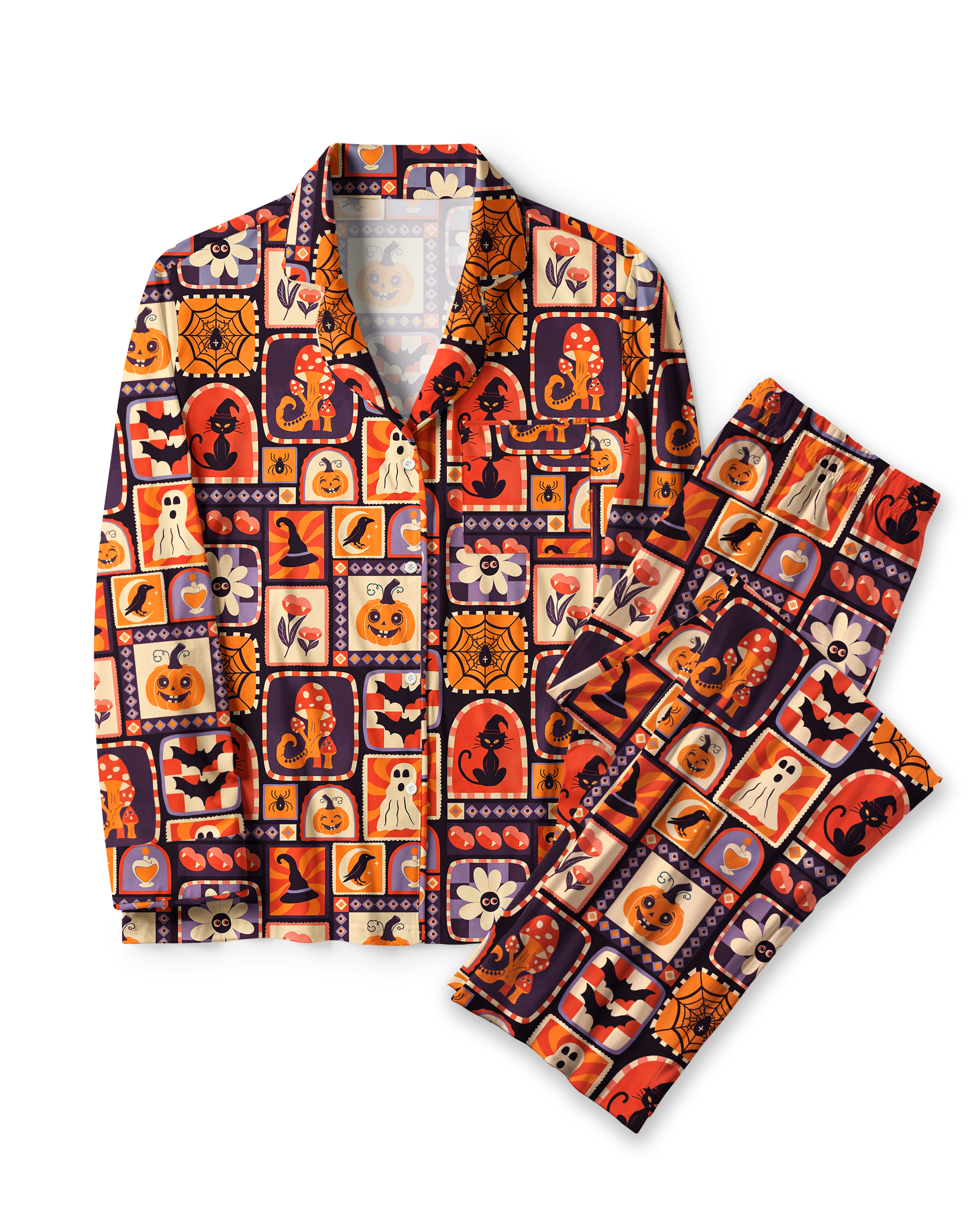TheRetroTee Halloween Stamp Collage Vintage Pajama Set