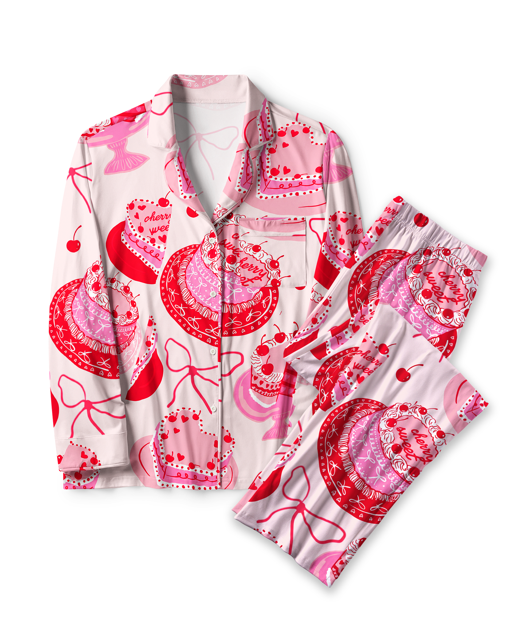 TheRetroTee Cherry Cake Dainty Vintage Pajama Set