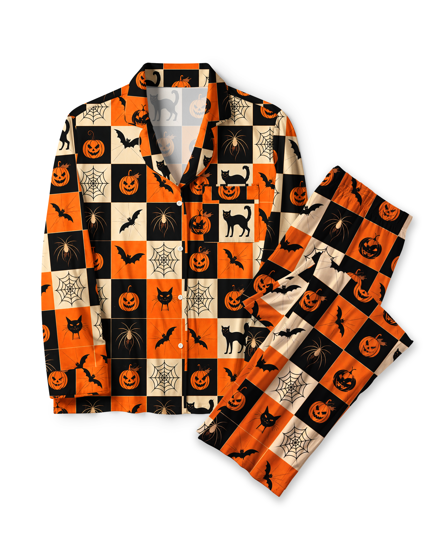 TheRetroTee Checker Spooky Halloween Vintage Pajama Set